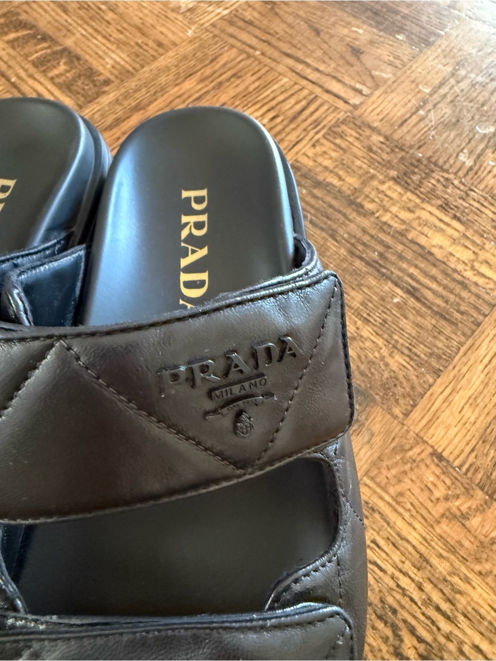 Prada Black Quilted Leather Platform Slide Sandals - Picture 2 of 5